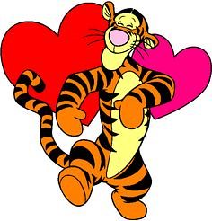 Tigger with heart-shaped pillows