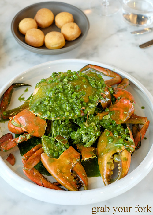 Queensland mud crab with green garlic and tarragon at Cirrus Dining at Barangaroo Sydney