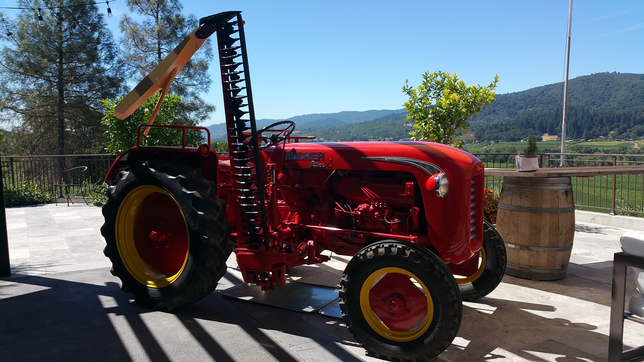 The tractor that is inspiration for Trattore's wine and can be seen on their wine labels