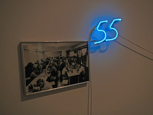 Neon Number 55, one piece of huge collection of modern art at the Reina Sofia in Madrid, Spain