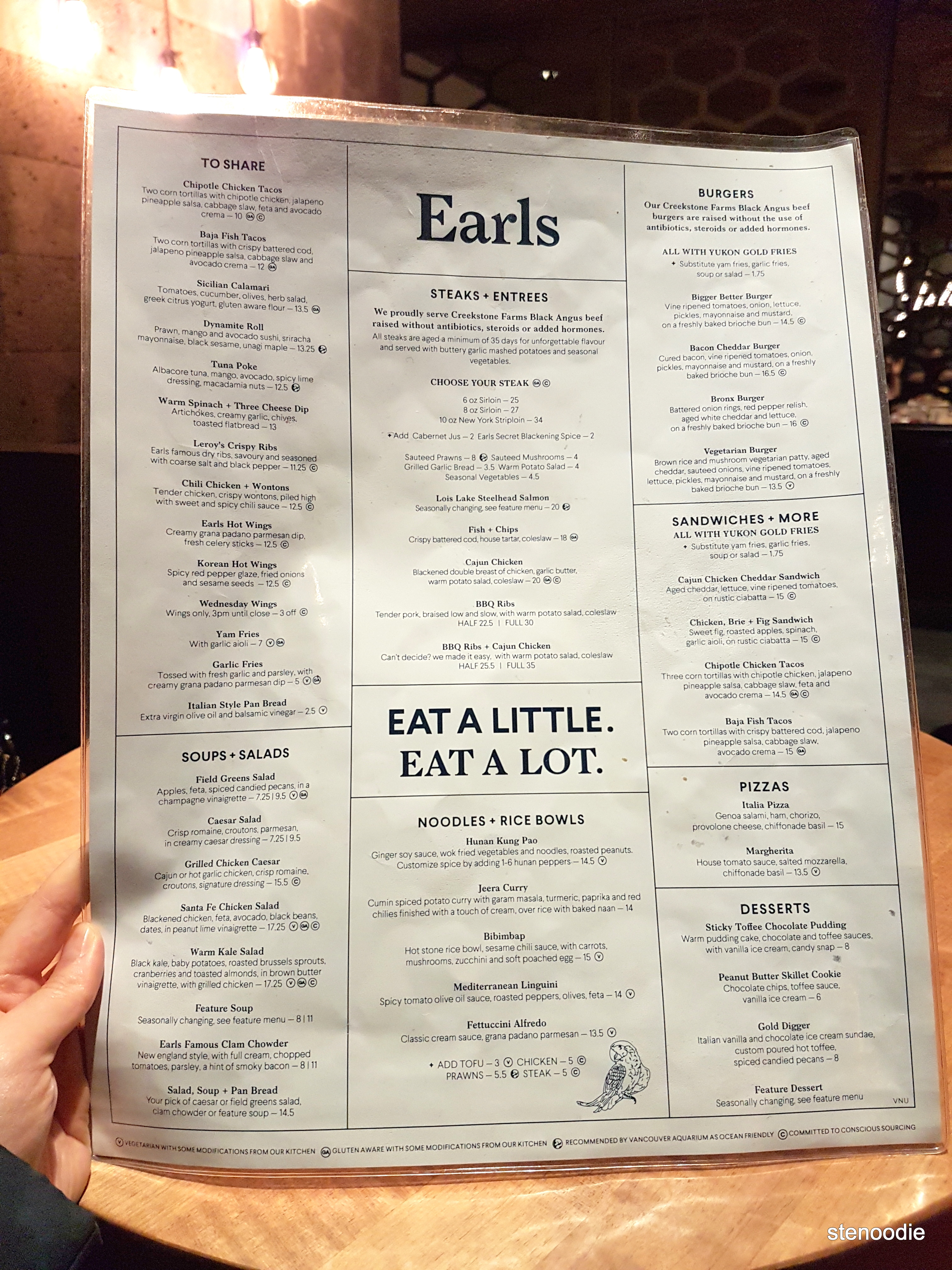 Earls Kitchen + Bar Vaughan dinner menu
