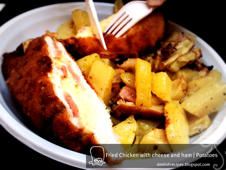 Fried Chicken (with ham and melting cheese inside) | Potatoes