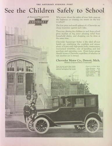 Drive children to school ad, Chevrolet, Saturday Evening Post, March 3, 1923
