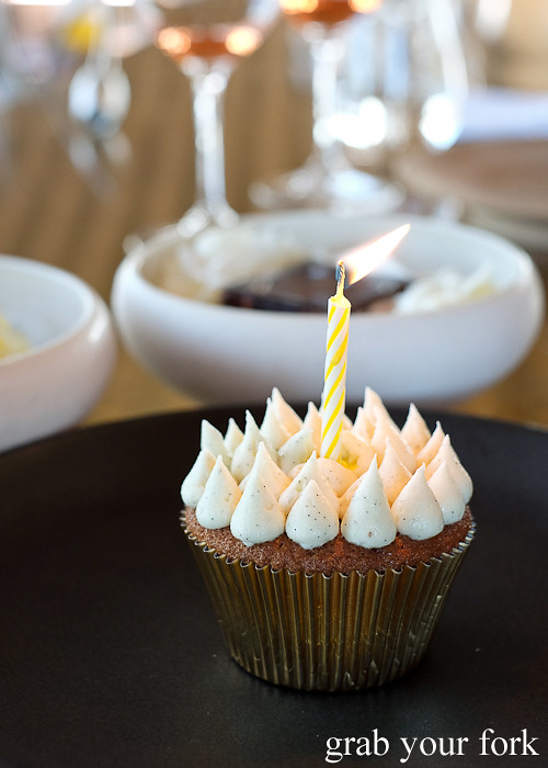 Birthday cupcake at Bennelong Restaurant Sydney