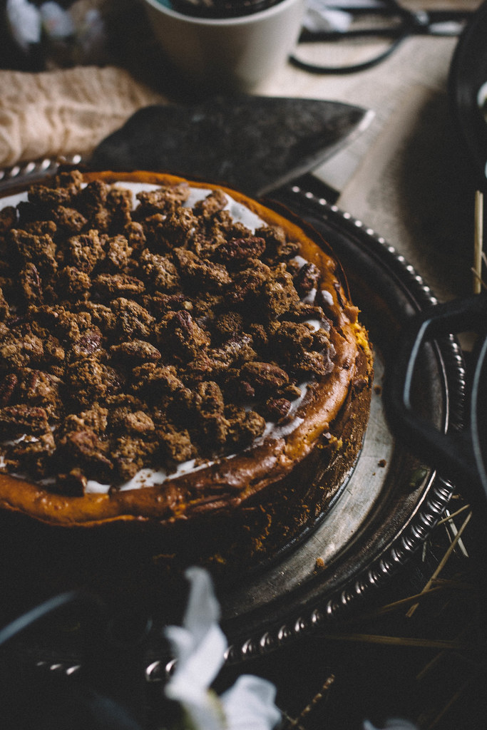 Pumpkin & Brown Butter Cheesecake with Bourbon Candied Pecans | TermiNatetor Kitchen