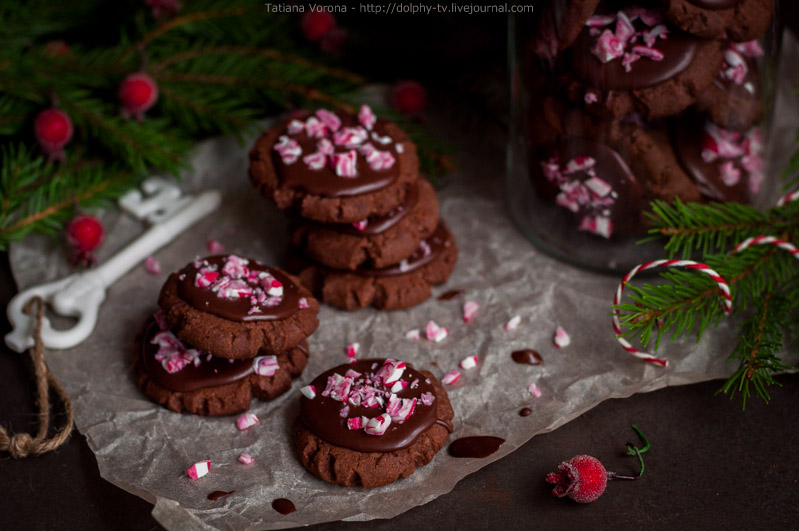 Chocolate Christmas Cookies with Crushed Candy Cane
