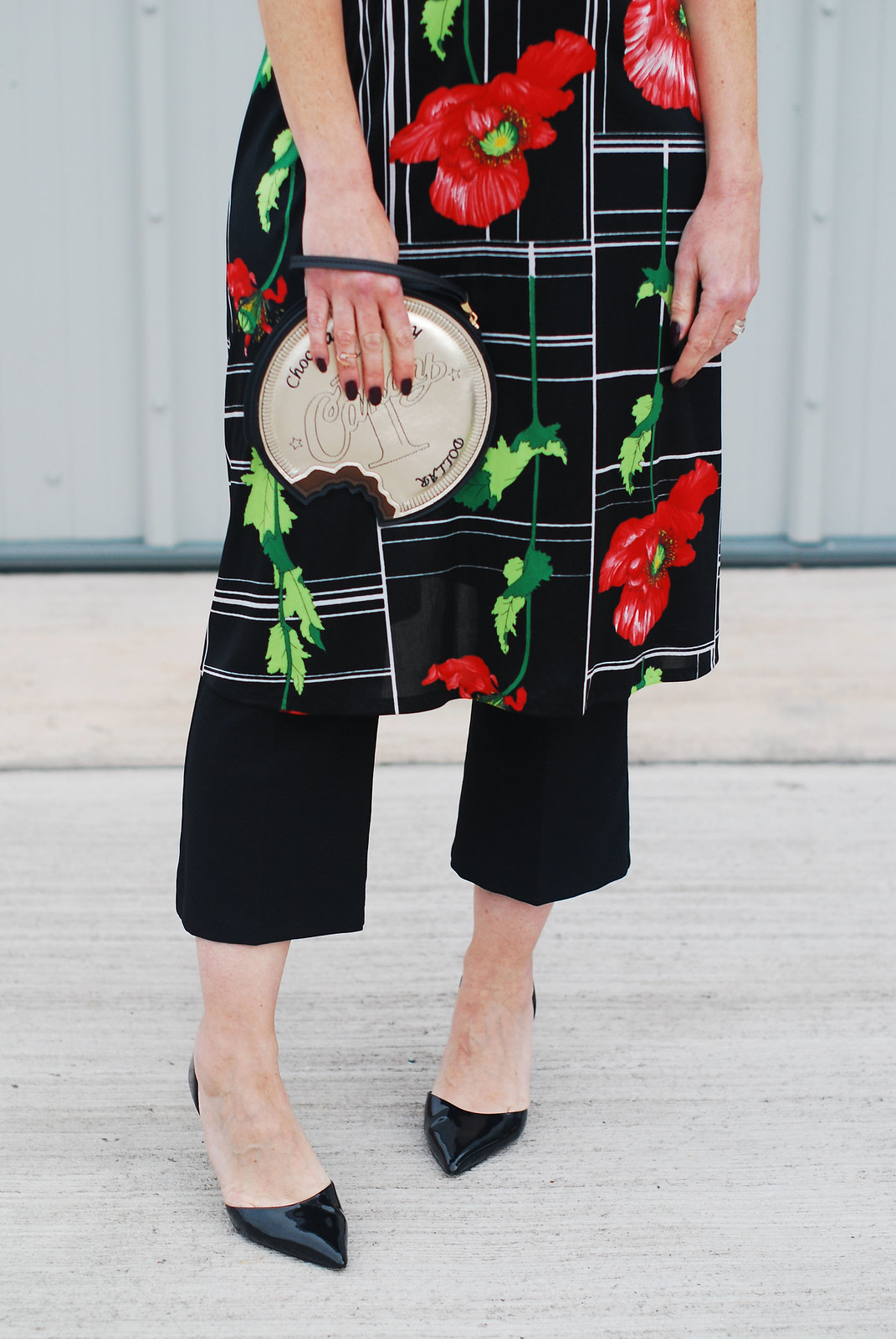 Cocktail dress code: A 1970s/80s vintage poppy print dress over flared cropped trousers | Not Dressed As Lamb, over 40 style