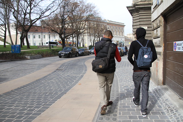 Richard and Phil walking in Budapest
