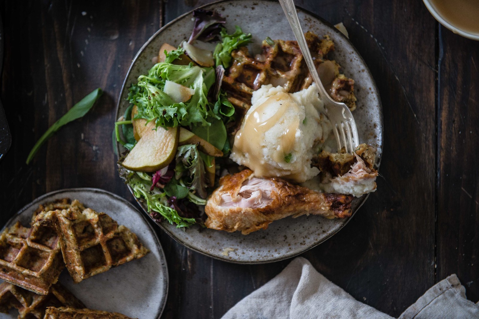 thanksgiving leftover stuffing waffles! | two red bowls