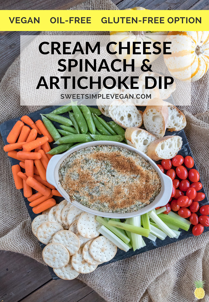 Cream Cheese Spinach & Artichoke Dip {oil-free with gluten-free option} sweetsimplevegan.com