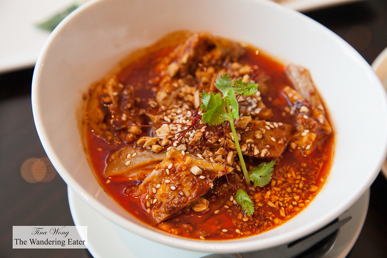 Szechuan-style poached chicken in chili sauce (“口水鸡 or literally translated as "saliva chicken")