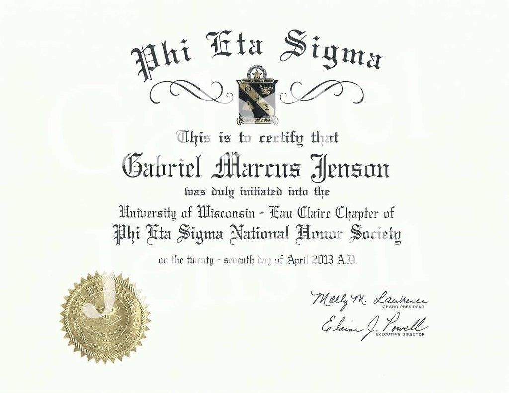 Phi Eta Sigma (PES) Certificate