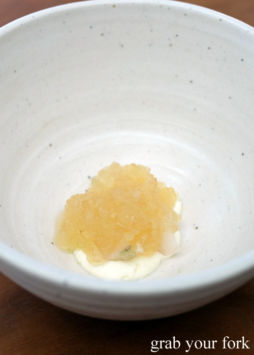 Snapper bone jelly with housemade creme fraiche at LuMi Dining in Pyrmont Sydney