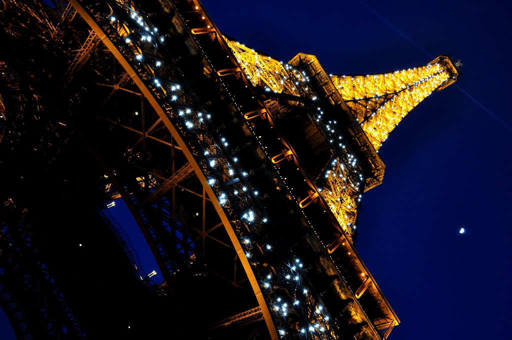Eiffel Tower On A Moon Lit Night.