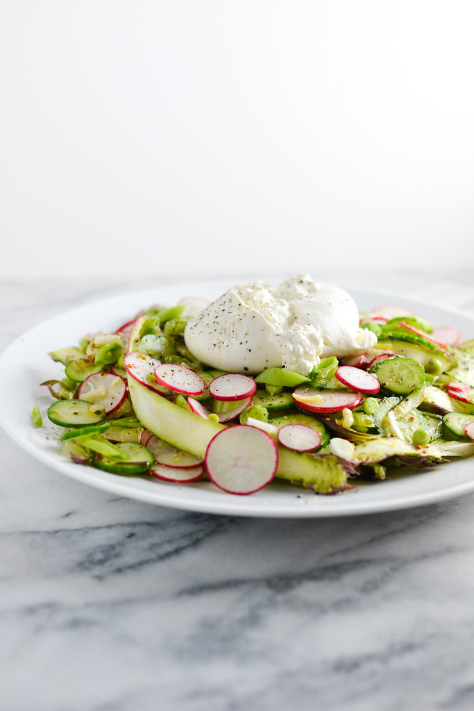 Shaved Asparagus, Radish, Snap Pea, and Cucumber Salad with Burrata | Things I Made Today