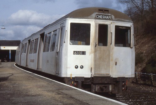 London Transport . Metropolitan Line  . A60 stock 5118 . Chesham Station , Buckinghamshire . 01st-March-1979 .