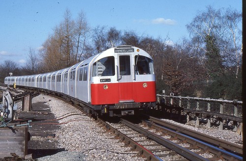 London Transport . 1973 Tube Stock 164 . Approaching Arnos Grove Station , London . 04th-March-1979 .