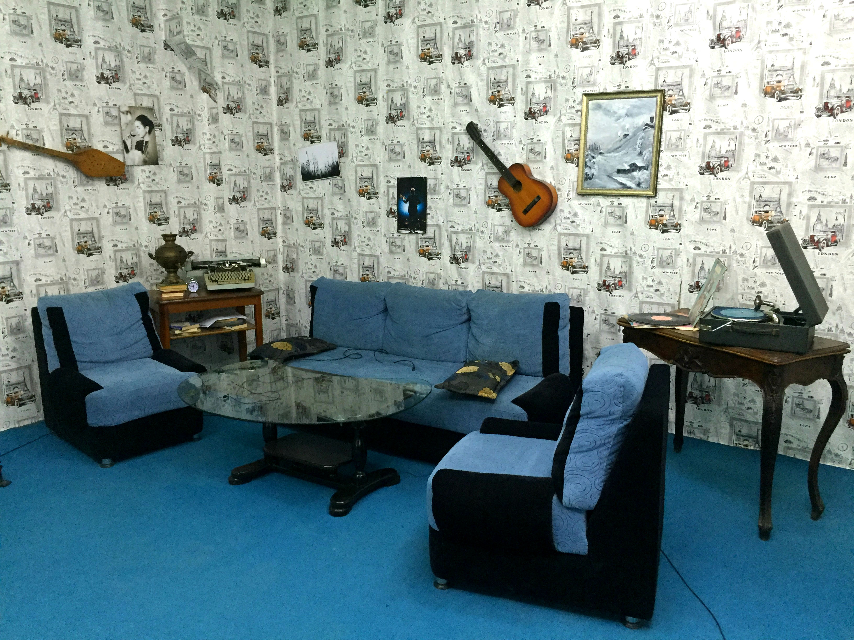 The studio of one of Tanamgzavri TV station's entertainment programs