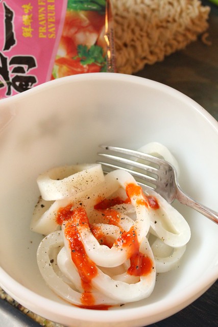 Lazy Crispy Calamari Noodle Dish