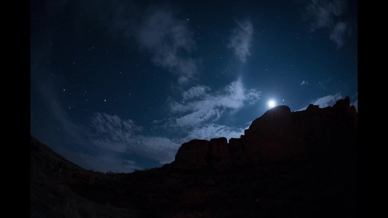 Chaco Canyon moon, stars, and clouds