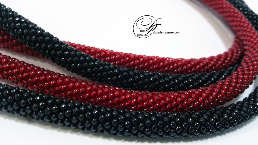 Ruby and black beaded crochet long ropes