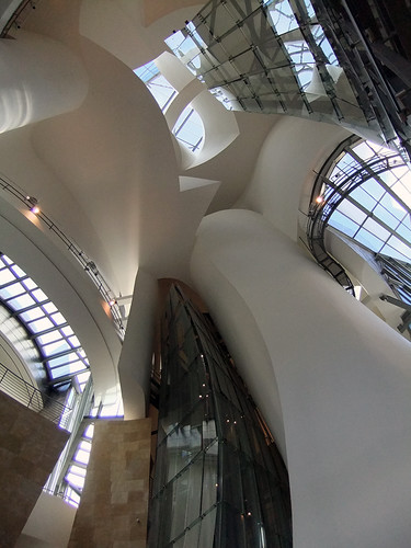 The interior space of Frank Gehry's architectural masterpiece, the Guggenheim modern art museum in Bilbao, Spain