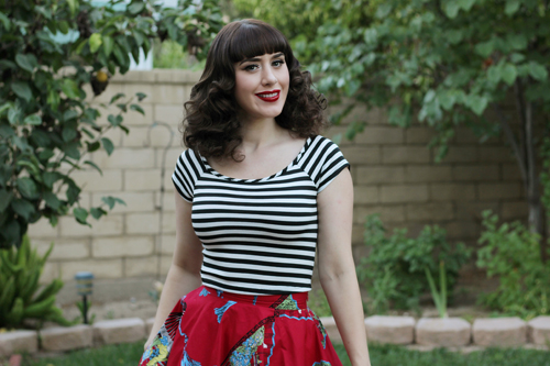 Trashy Diva Circle Skirt in Red Fans Print Modcloth Roller Derby Date Top in Black