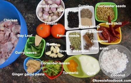 Ingredients for chicken chettinad