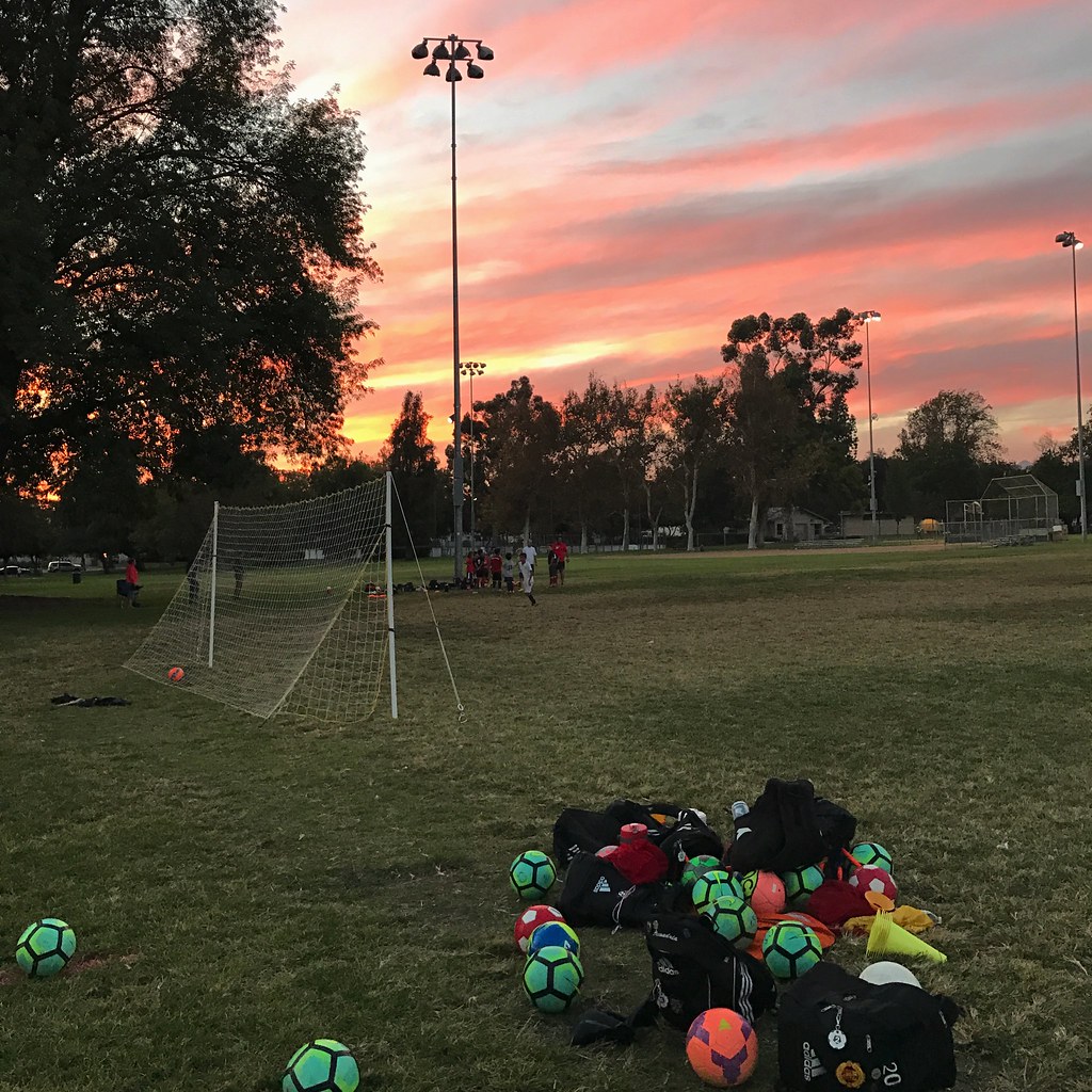 sunset over soccer