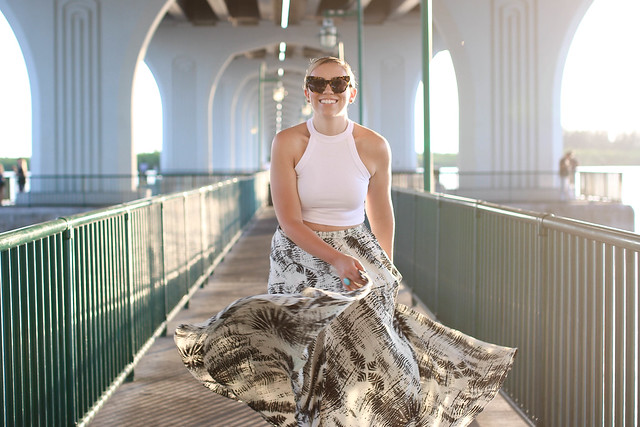 Golden Hour in Vero Beach Florida | Beach Vacation Outfit | White Crop Top Printed Maxi Skirt M.Gemi Sandals | Fashion Living After Midnite Style Blogger Jackie Giardina