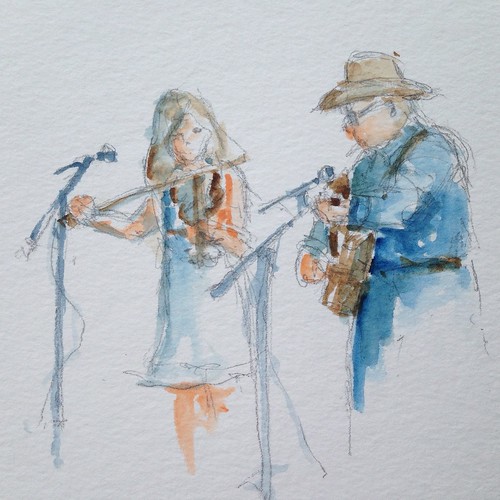 Sketching bluegrass musicians at Ozarks Celebration Festival on MSU campus.