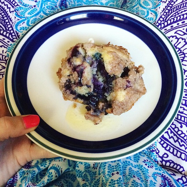 Behold: the perfect blueberry muffin (and yes, that's butter oozing out of it).