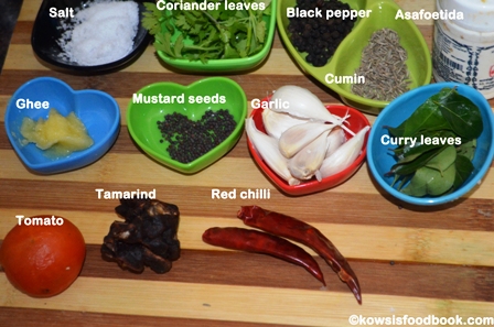 Ingredients for Poondu Rasam