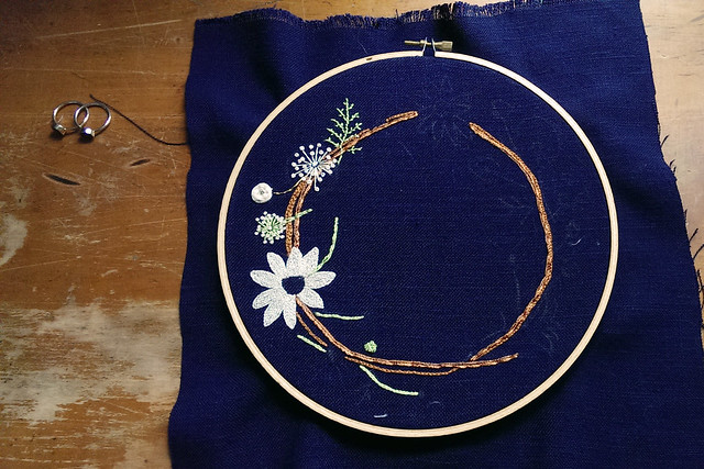 After split stitch on large flower