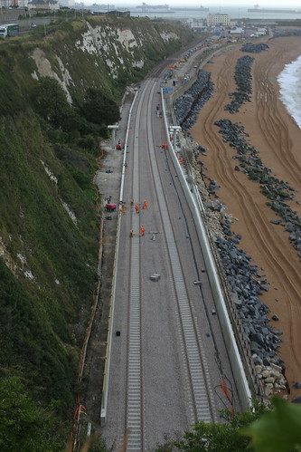 The ongoing repairs to the sea wall at Shakespeare Cliff, Dover