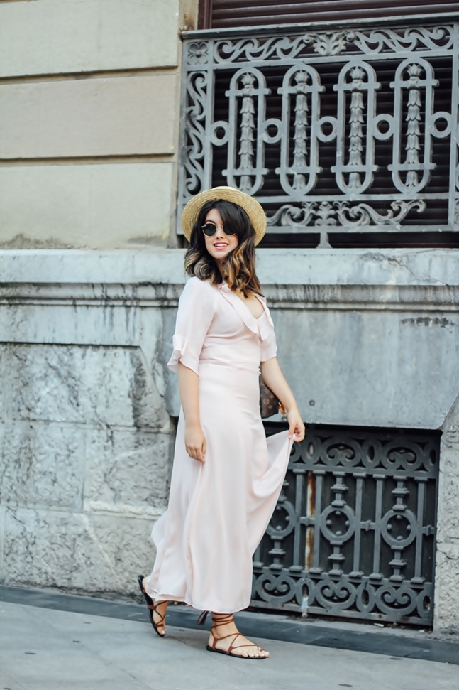 long nude dress and other stories summer outfit with canotier myblueberrynightsblog