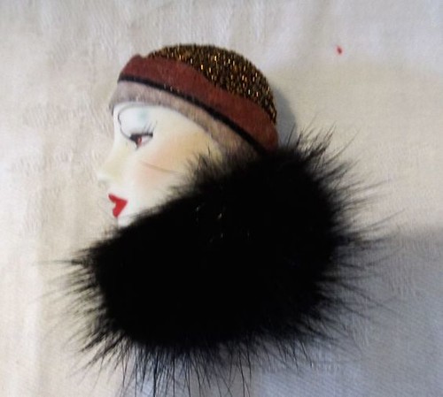 flapper lady face brooch