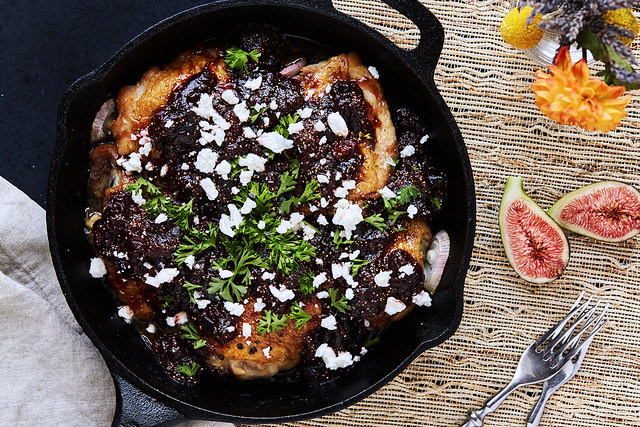 Skillet Roasted Chicken Thighs with Balsamic Fig Compote