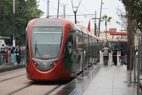 Casa Tram Alstom Citadis type 302 in Nations-Unies.Sta, Casablanca, Morroco/ Oct 26, 2016
