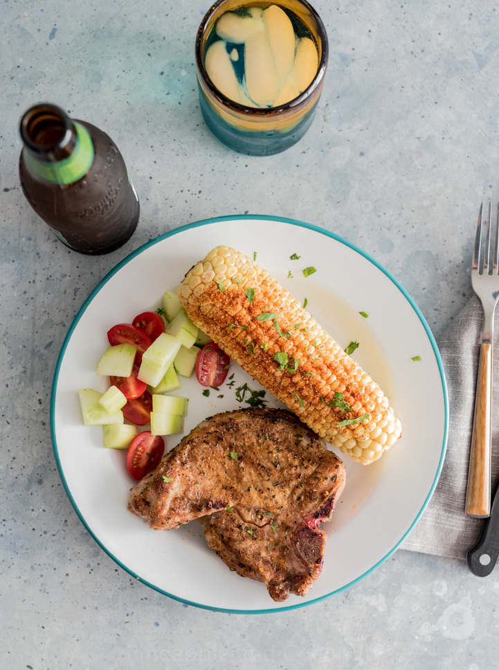Grilled Pork Chops with Grilled Chile Lime Corn www.pineappleandcoconut.com
