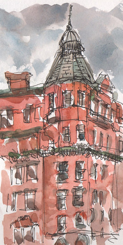 Sketch looking out window from Foundation Coffee, Manchester, UK