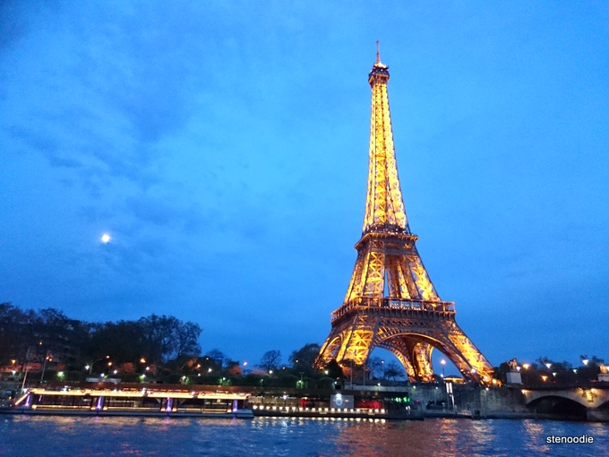 Eiffel Tower lit up at night
